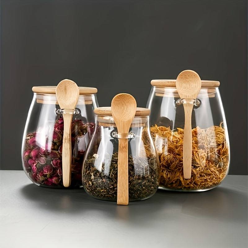Premium glass container holding dried herbs