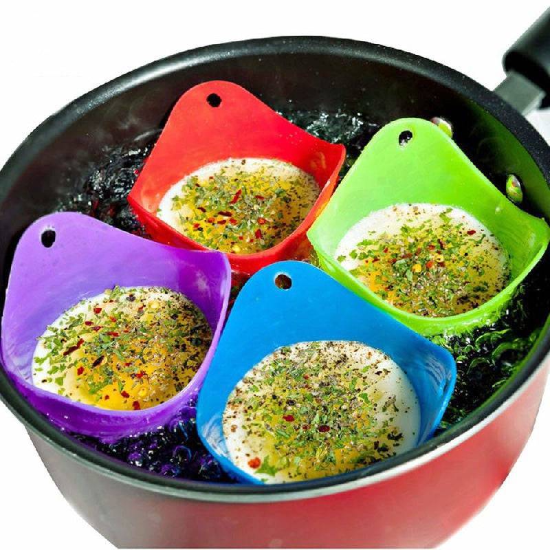 Set of 4 Non-Stick Silicone Egg Poachers for Microwave, Air Fryer, Stovetop - BPA-Free Kitchen Gadgets for Perfectly Poached Eggs - Cook Lux