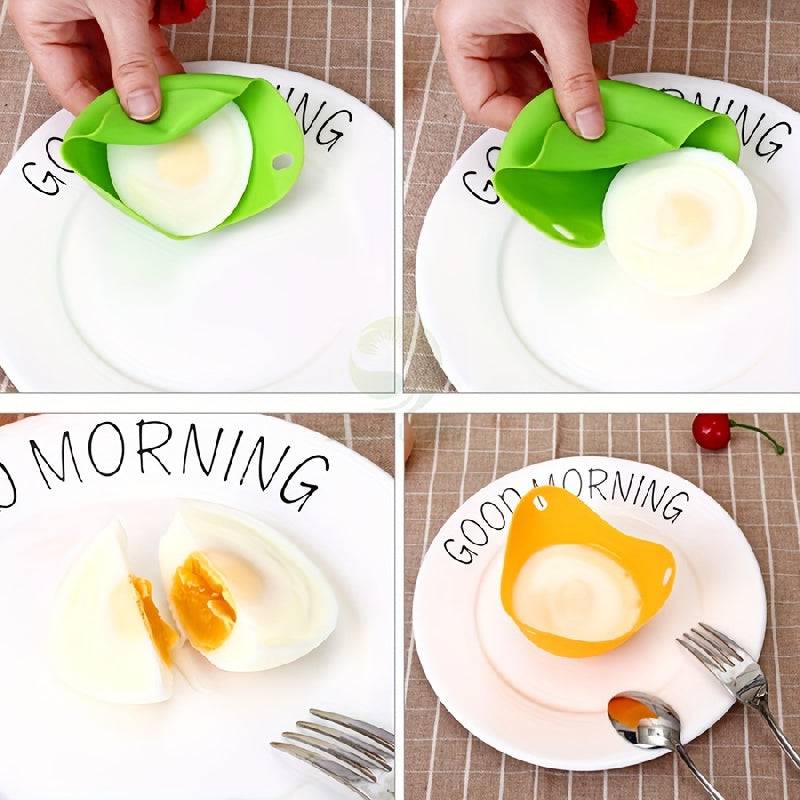Set of 4 Non-Stick Silicone Egg Poachers for Microwave, Air Fryer, Stovetop - BPA-Free Kitchen Gadgets for Perfectly Poached Eggs - Cook Lux