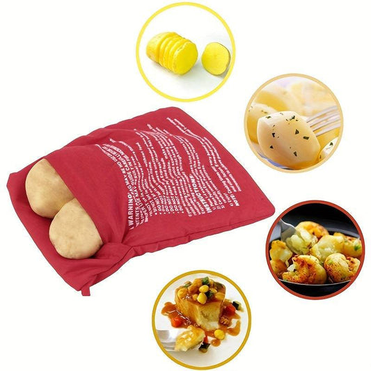 Microwave potato cooker bag in use