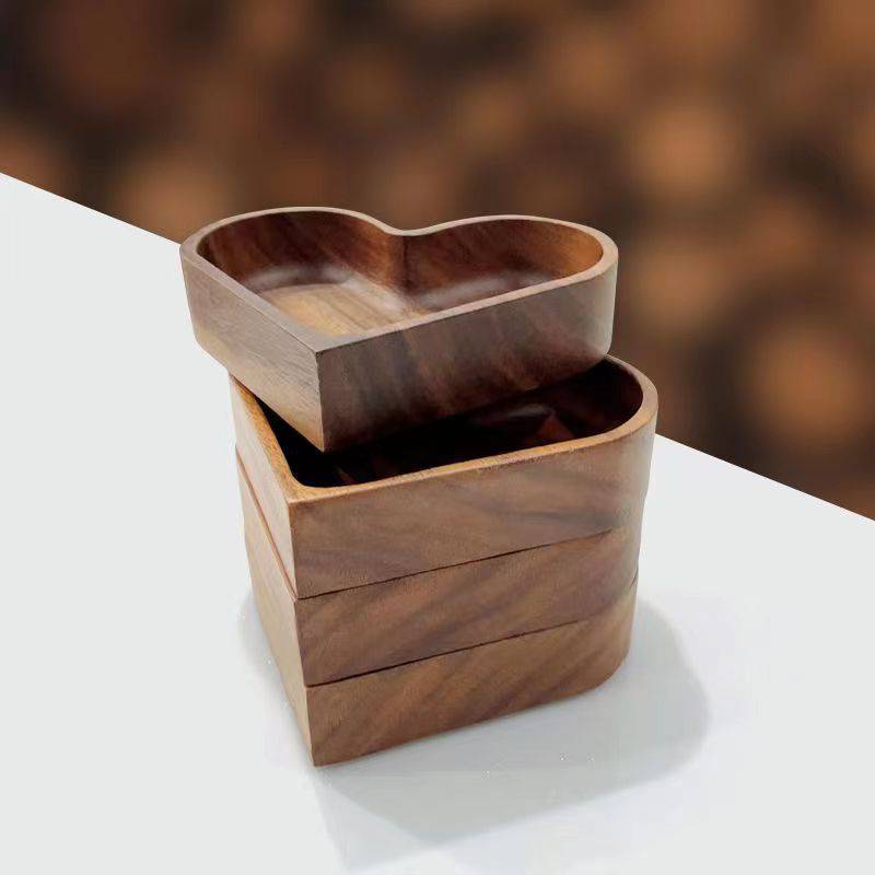 Heart-shaped wooden serving tray set with stacked design