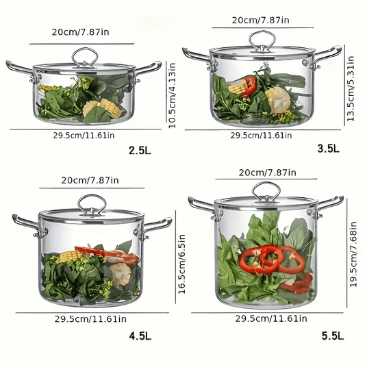 Glass cooking pot lid with secure fit for retaining heat and moisture.