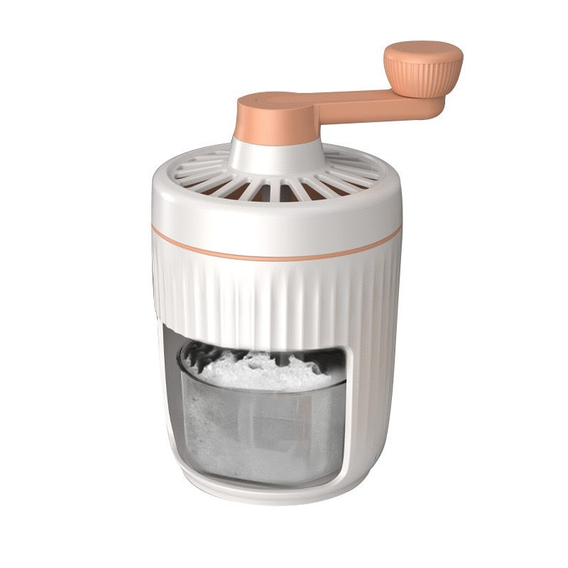 White and rose gold manual coffee grinder on a white background