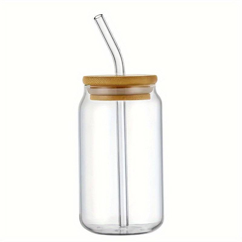 Stylish glass cup set featuring sustainable bamboo lids and reusable straws