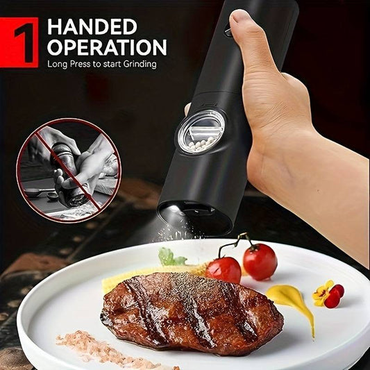 One-handed electric pepper grinder with adjustable coarseness settings