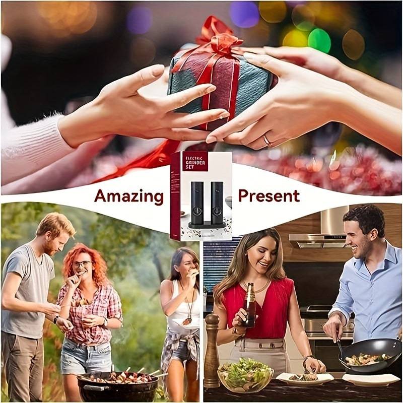 Electric grinder set for salt and pepper with push-button convenience