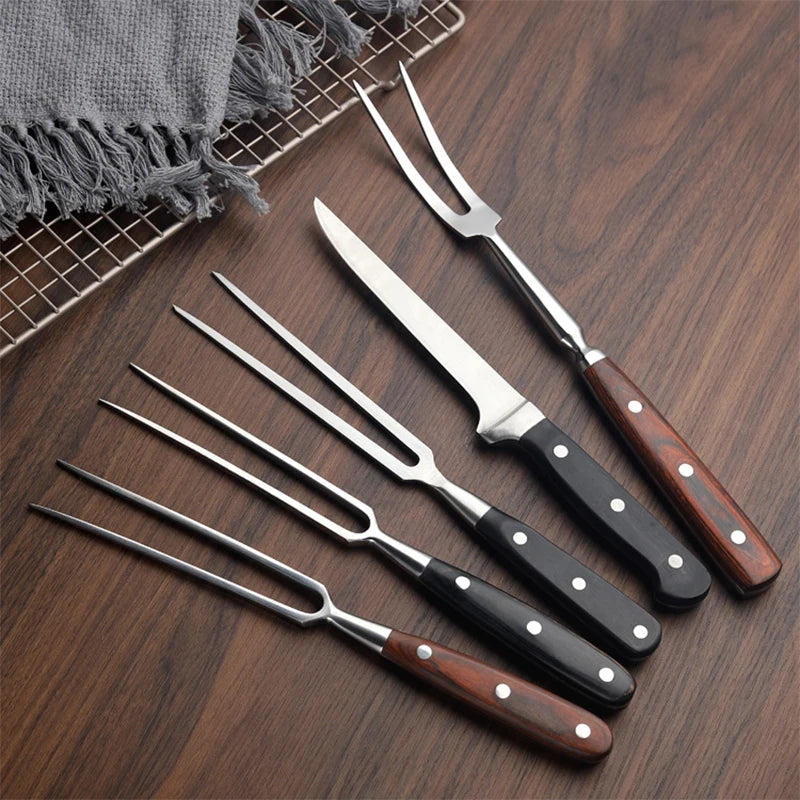Professional forged steel barbecue fork, demonstrating robust design.