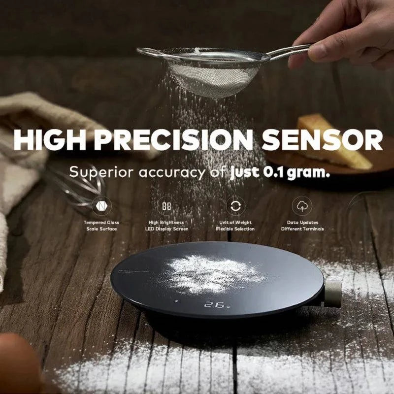 Voice-activated digital kitchen scale with LED display for hands-free use