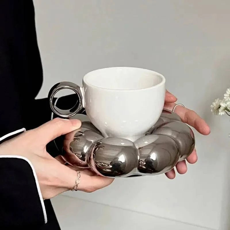 Ceramic mug for tea with cloud design