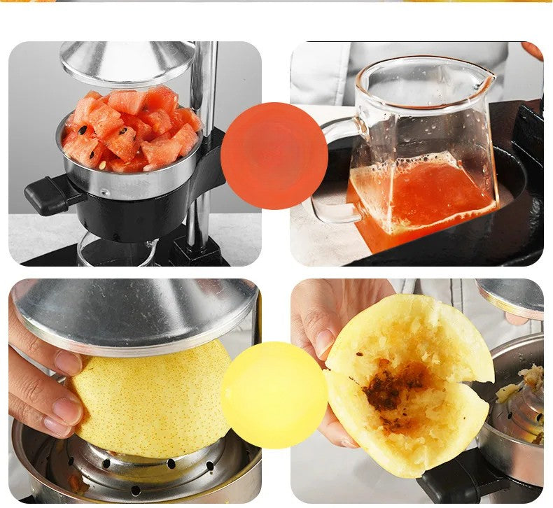 Collage of a watermelon being juiced and a watermelon rind being used.