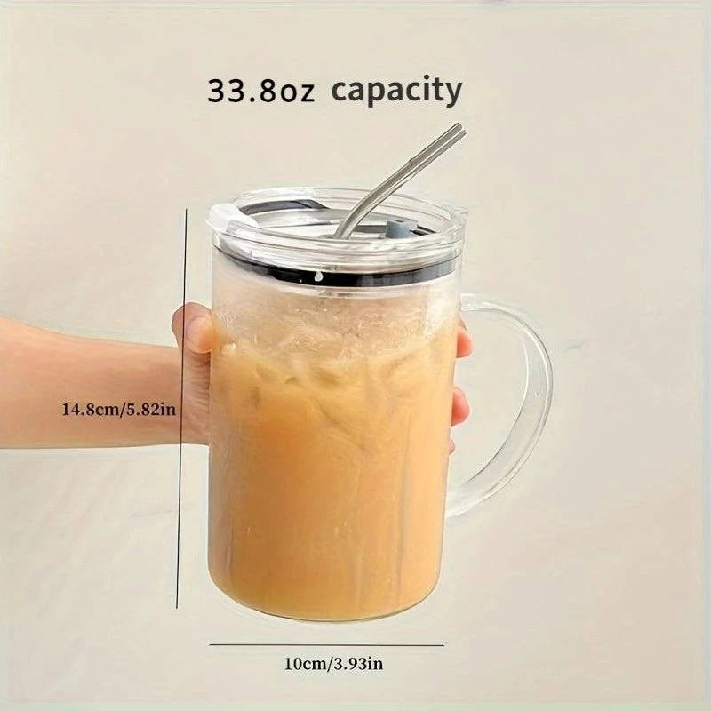 Large capacity 1L glass cup with handle for convenient drinking