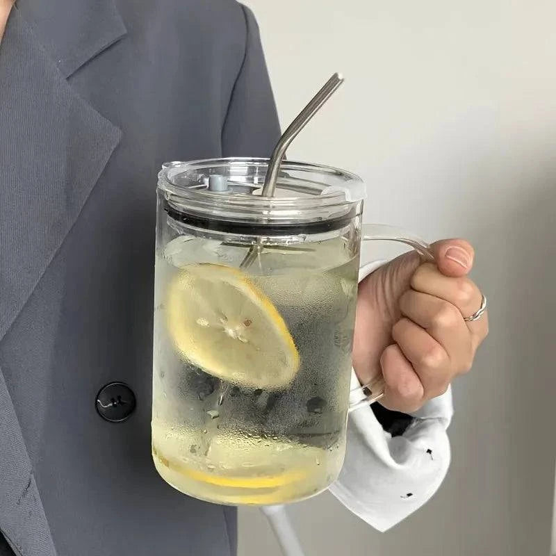 1L large glass cup with lid and handle for versatile hydration