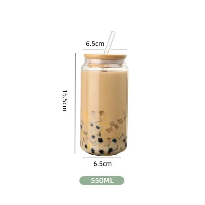 Sustainable upright glass mug with straw