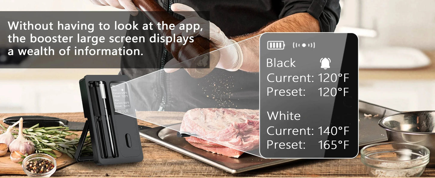 Wireless Bluetooth Meat Thermometer | Waterproof Probes, LCD Display & Rechargeable Battery for Grilling & BBQ Precision - Cook Lux