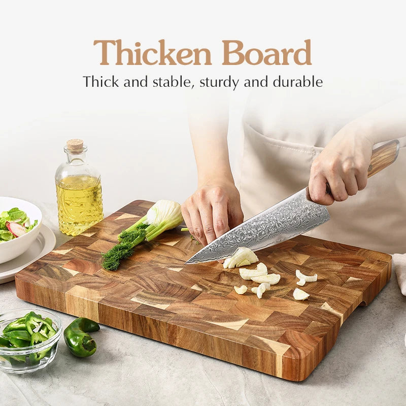 HEZHEN Pro Acacia Wood Chopping Board, dual-sided design
