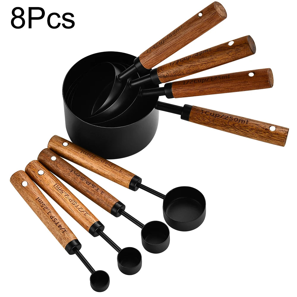 Chef-Grade Gold Wooden Handle Stainless Steel Measuring Cups & Spoons: The Ultimate Baking & Coffee Precision Set