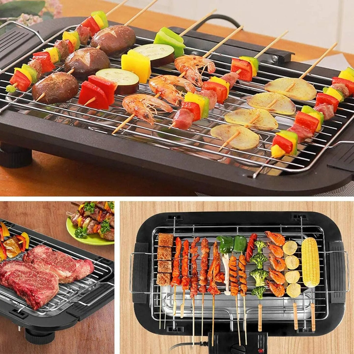 Healthy non-stick smokeless grill, grilling gourmet food.