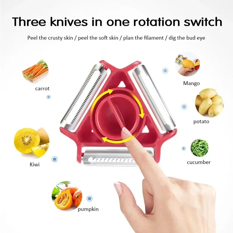 New 3 in 1 Magic Trio Peeler Set Slicer Shredder Peeler Julienne Cutter Multi Peel Blade Zesters Grater Kitchen Tool Accessories - Cook Lux
