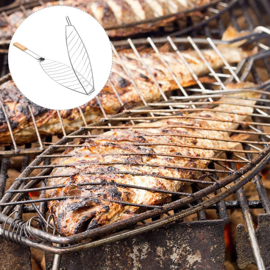 Premium clip-style mesh grilling rack, securing food for even cooking.