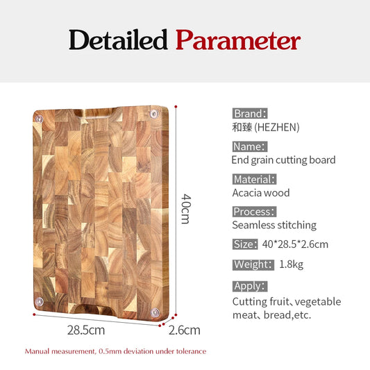 Self-draining feature on HEZHEN acacia chopping board
