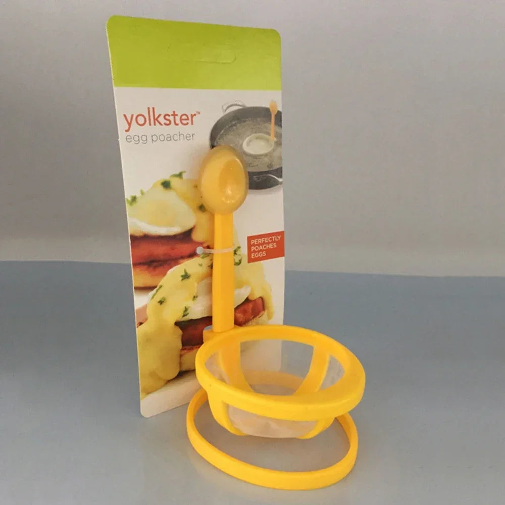 Close up of egg poached in silicone cup.