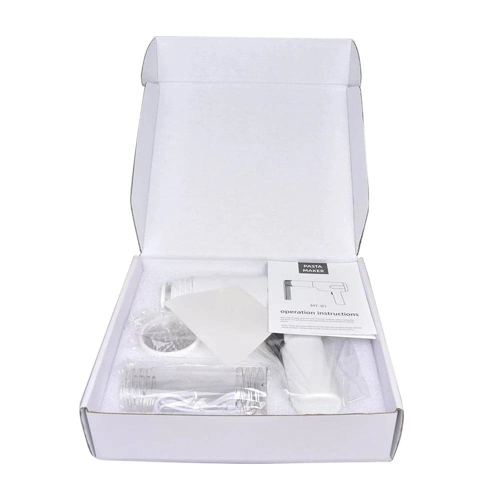 white handheld pasta press device