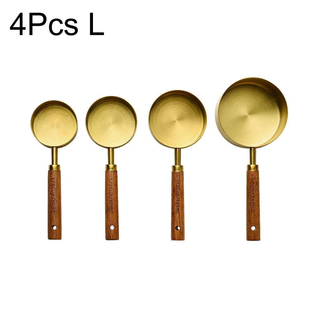 Chef-Grade Gold Wooden Handle Stainless Steel Measuring Cups & Spoons: The Ultimate Baking & Coffee Precision Set