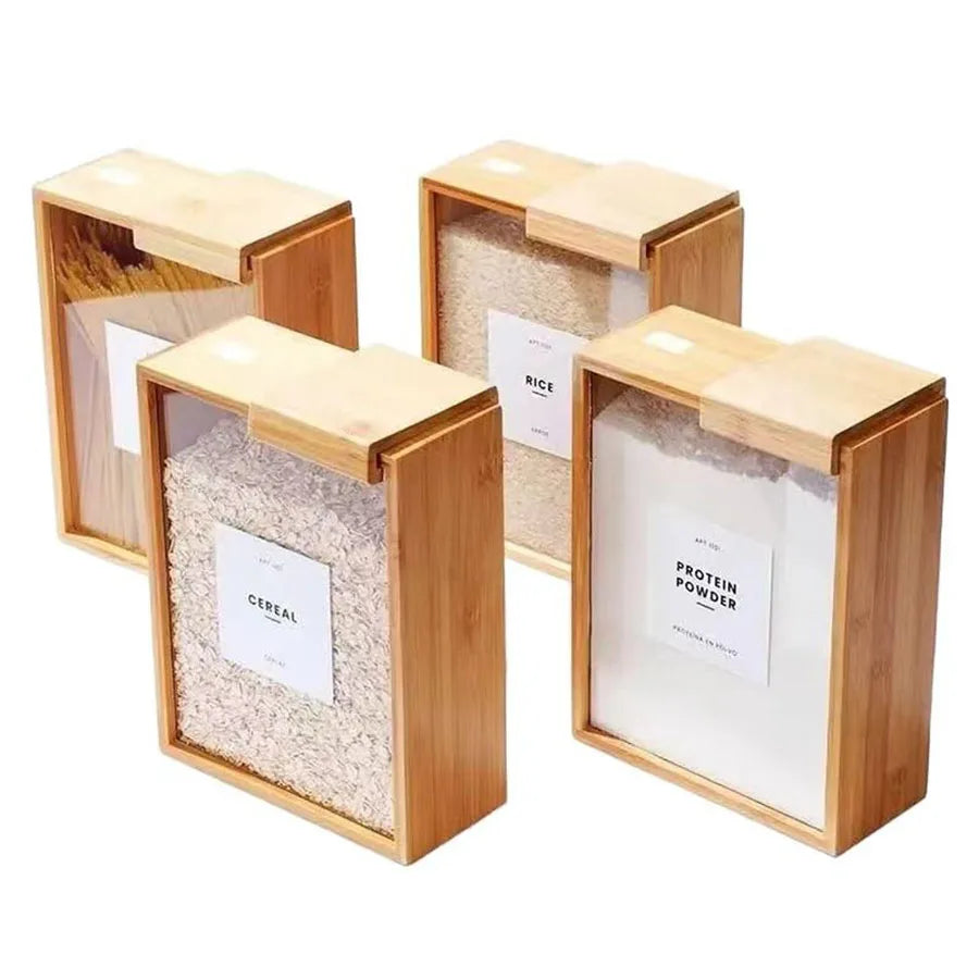 Refillable bamboo dry food dispenser