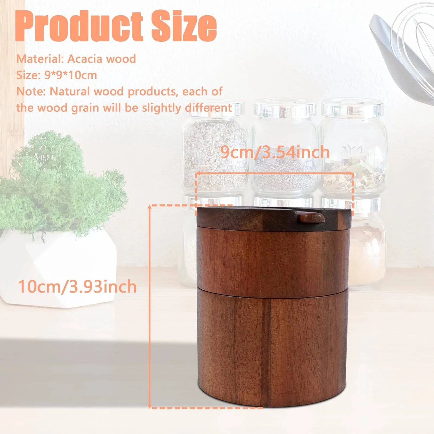 Natural wood grain salt and pepper bowl for kitchen and dining use