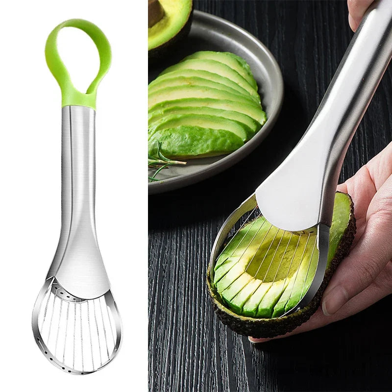 Buy Best Stainless Steel Avocado Slicer UK: Effortless 3-in-1 tool for perfect avocado slices, pitting, and peeling.