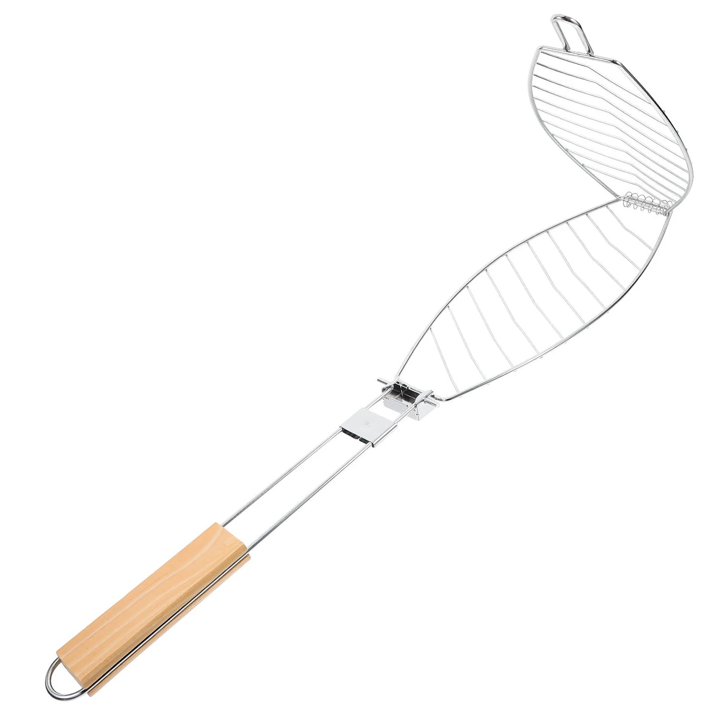 Durable stainless steel vegetable and meat grill, close-up of mesh.