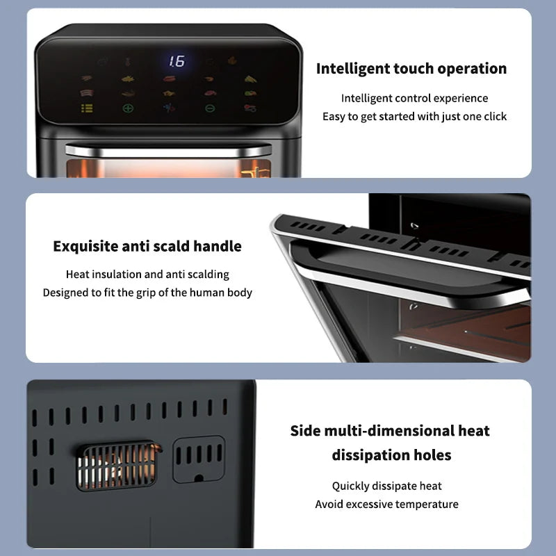 Intelligent temperature 10L air fryer, close-up of controls.