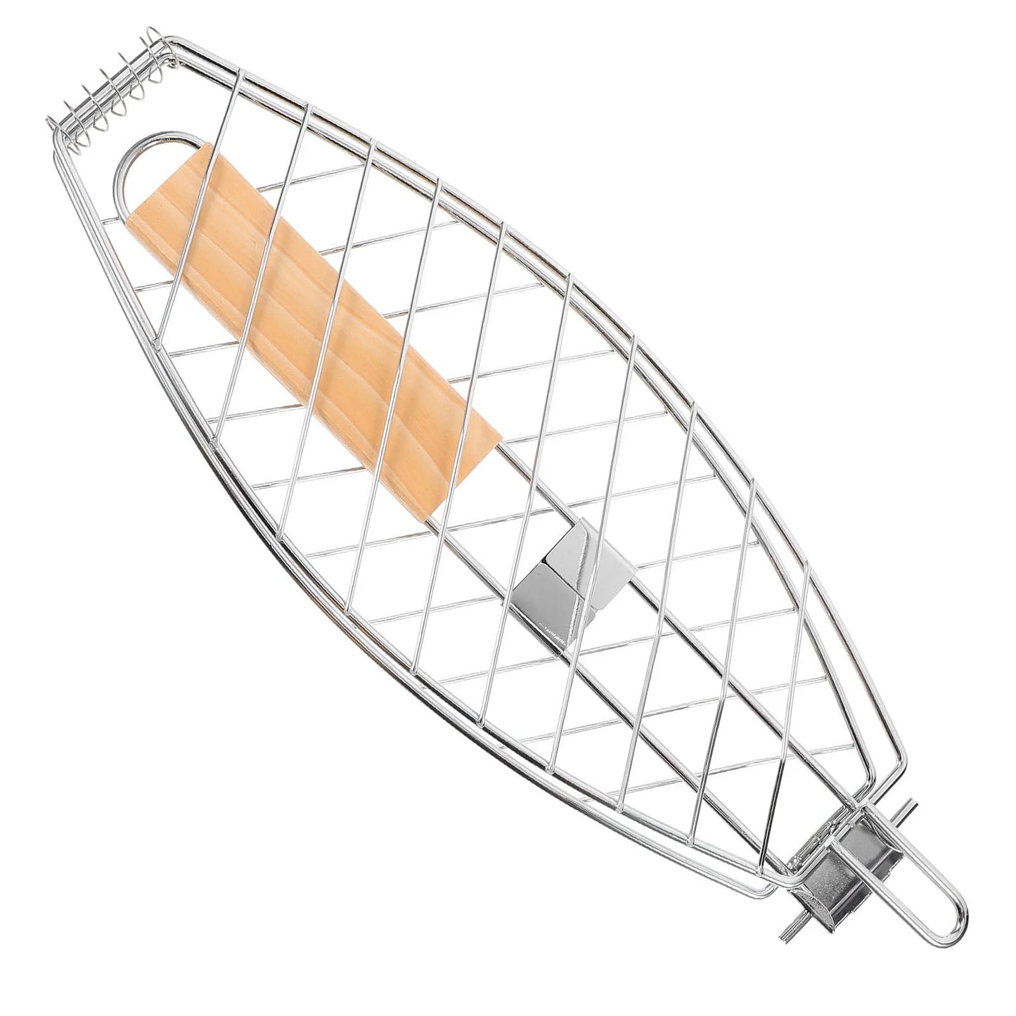 Precision grilling rack with wooden handle, ergonomic grip