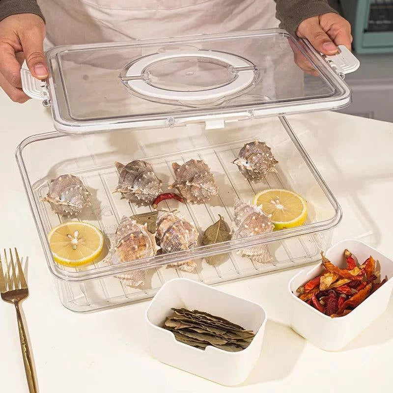 "Multi-use snack tray with compartments and handle for easy transport"