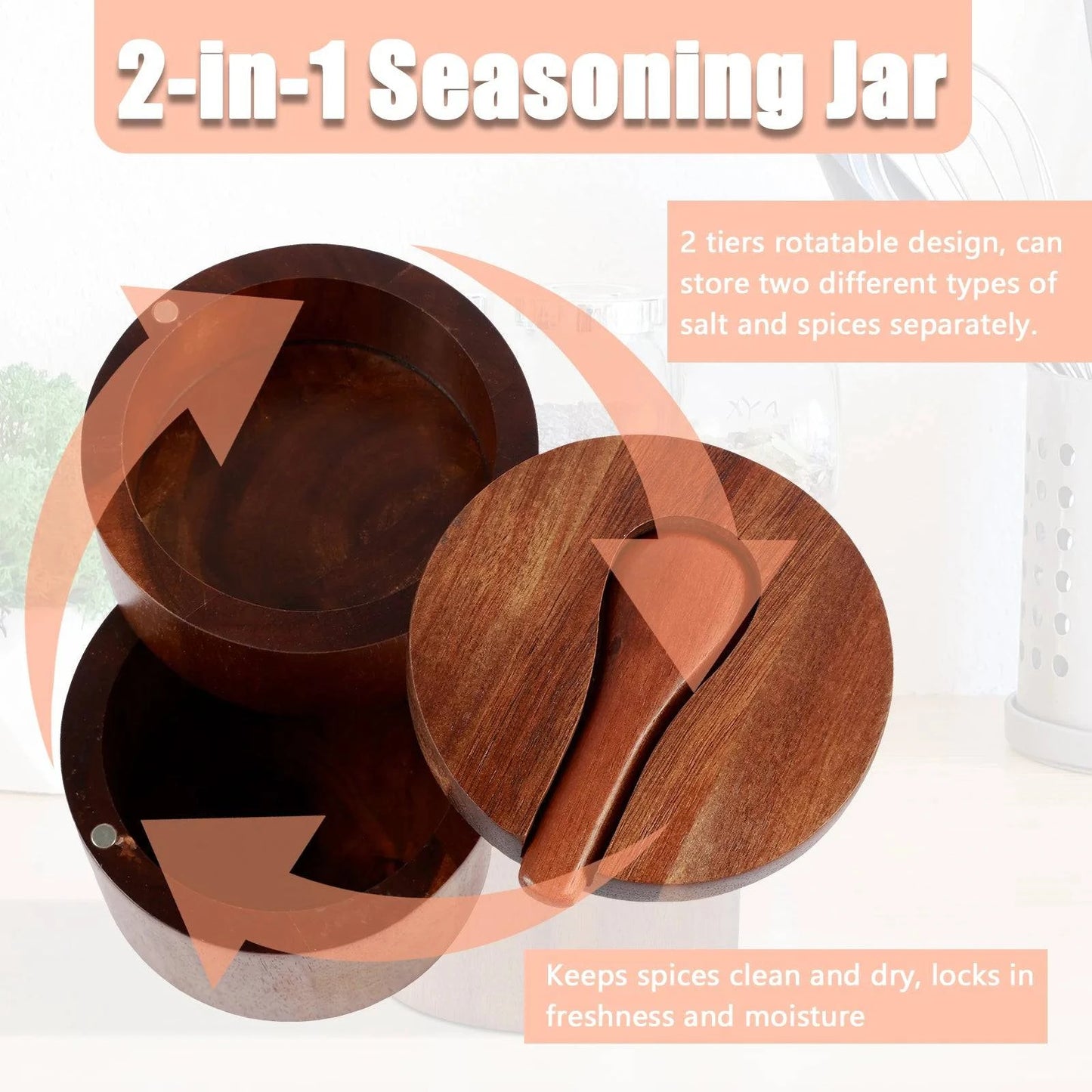 Close-up of salt and pepper bowl with dustproof lid and spoons