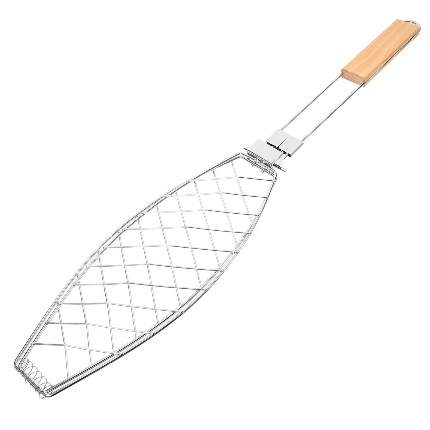 Easy clean folding BBQ basket, demonstrating folding mechanism.
