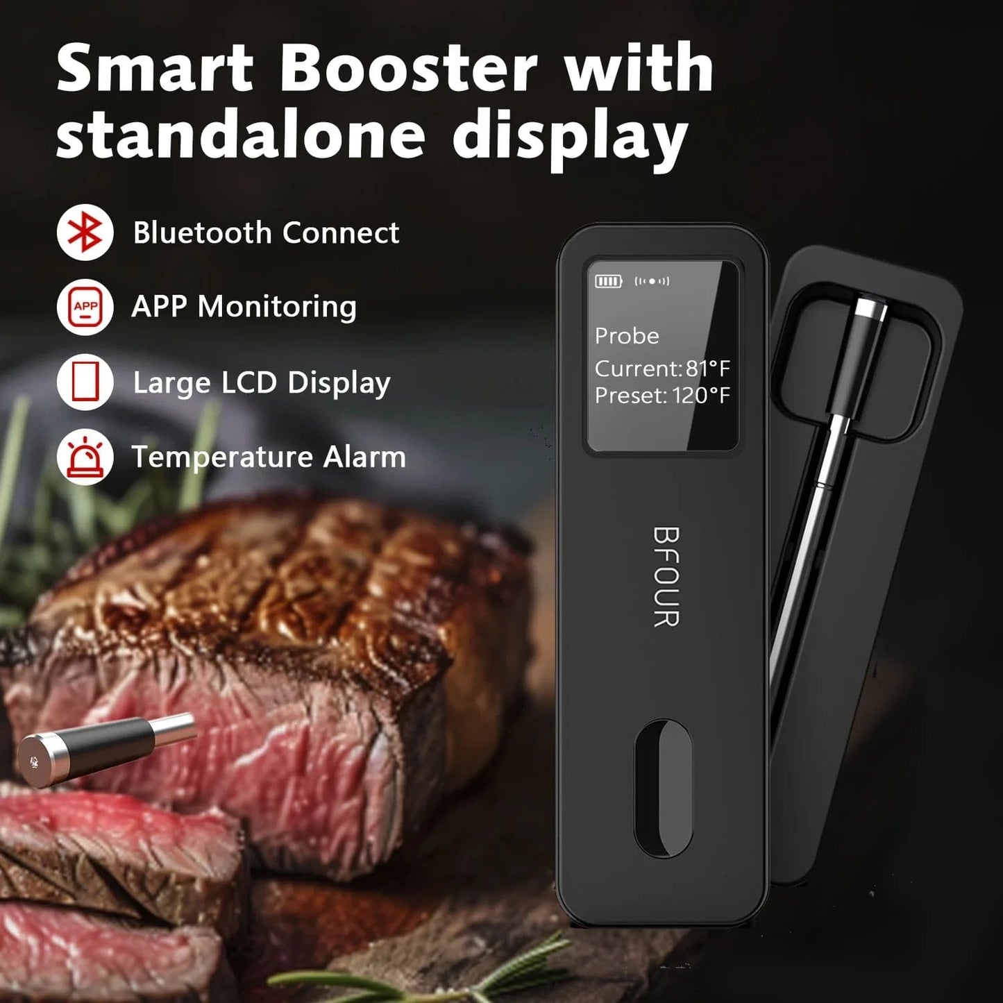 Wireless meat thermometer for precise BBQ and oven cooking