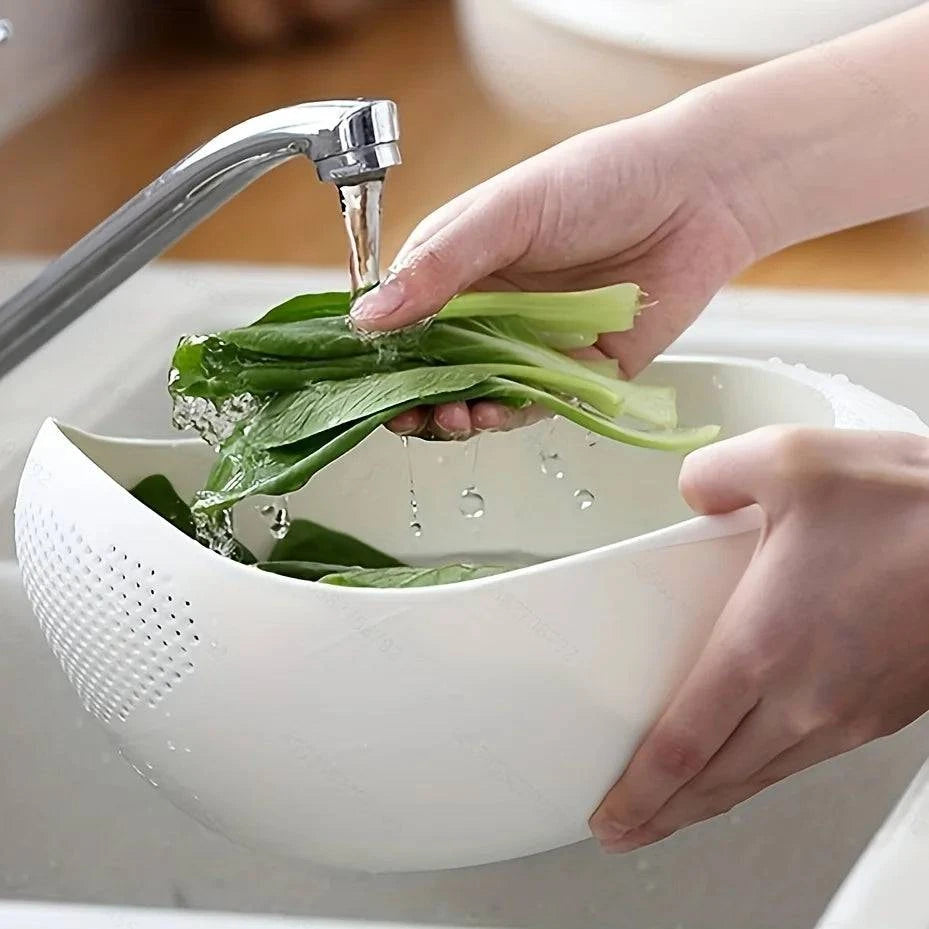 Durable and compact rice rinsing tool for kitchen storage