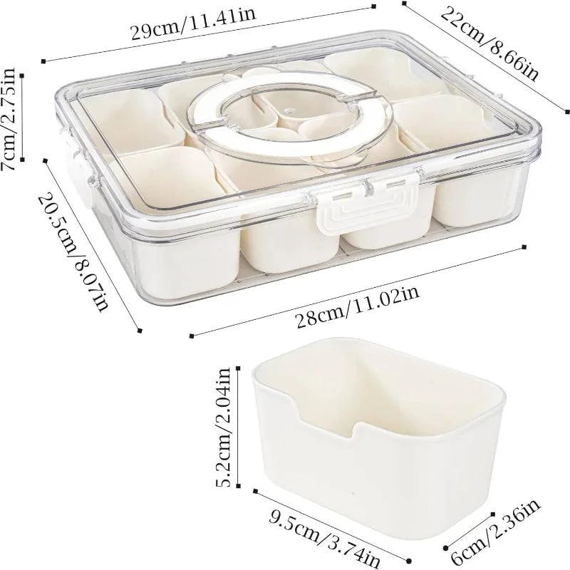 "BPA-free clear plastic serving tray with 8 sections for party snacks"