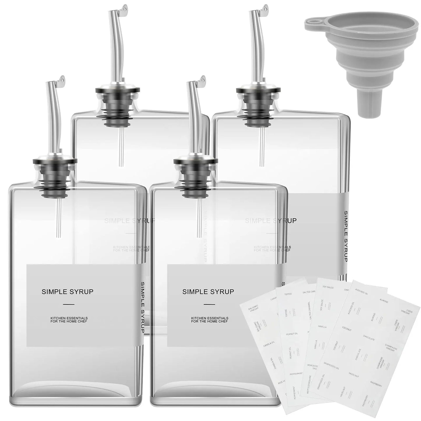 Rectangular glass oil container on countertop