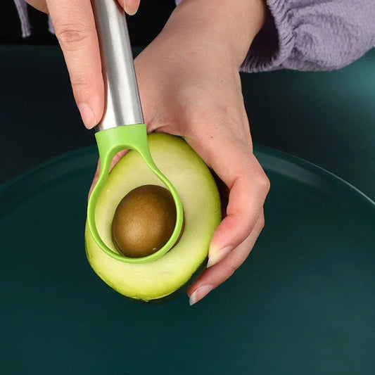 Ergonomic Avocado Slicer for Safe Cutting: Durable stainless steel blade, comfortable grip, kitchen gadget for easy use.