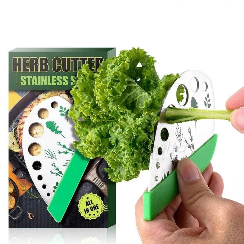 Ergonomic stainless steel herb cutter for easy stripping and peeling of herbs and vegetables