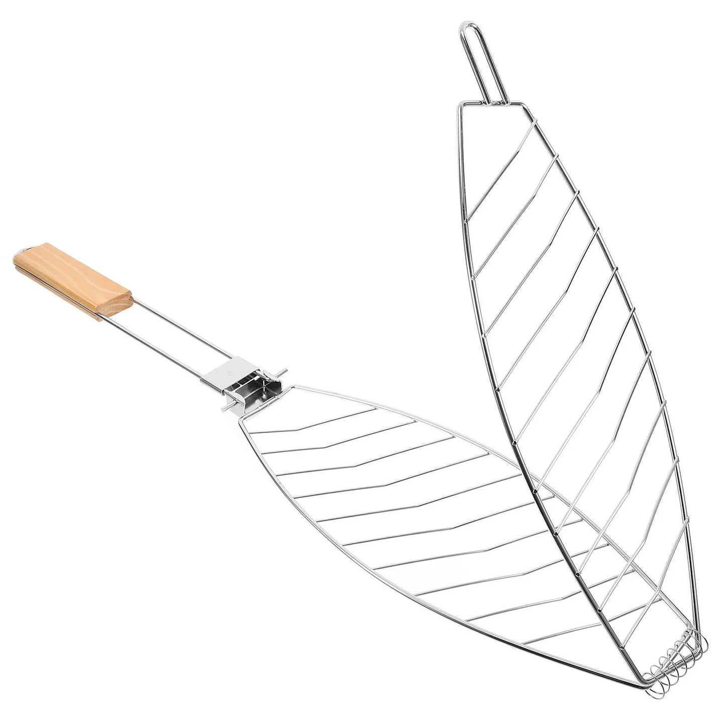 Ultimate portable fish grill basket, used by an outdoor chef.