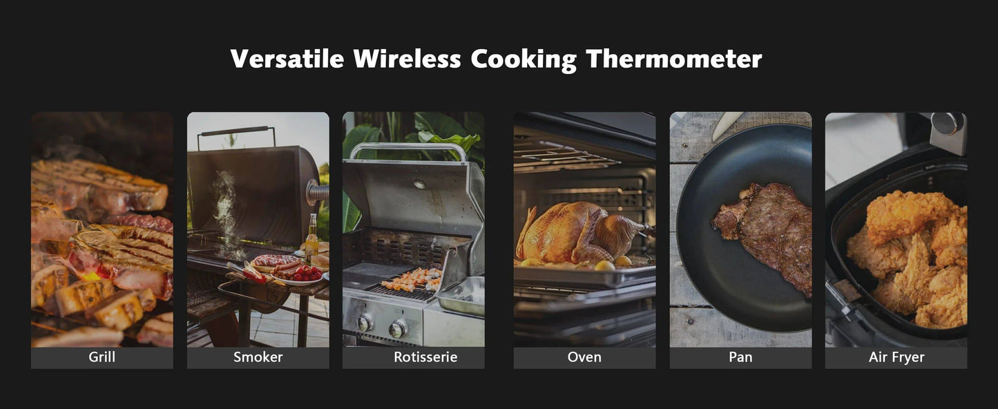 Wireless Bluetooth Meat Thermometer | Waterproof Probes, LCD Display & Rechargeable Battery for Grilling & BBQ Precision - Cook Lux