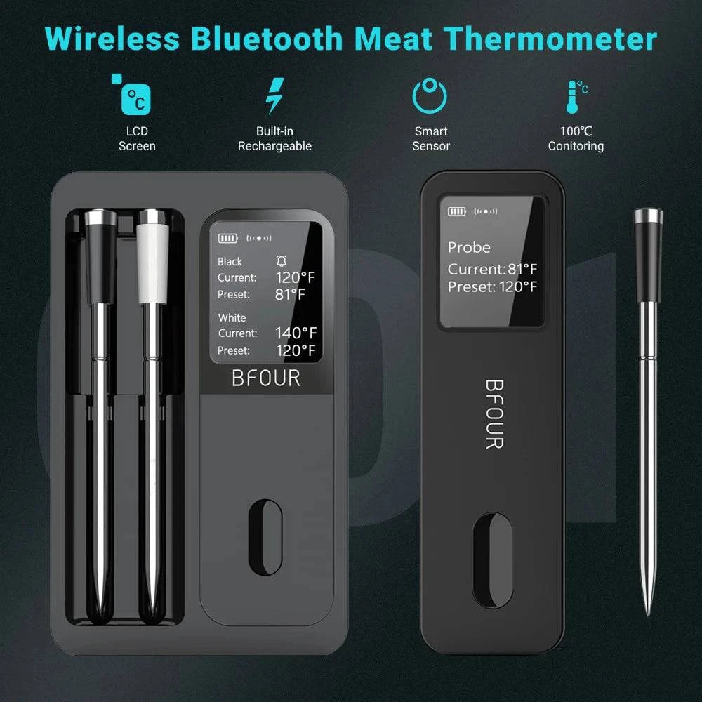 Wireless Bluetooth meat thermometer for grilling with waterproof probes