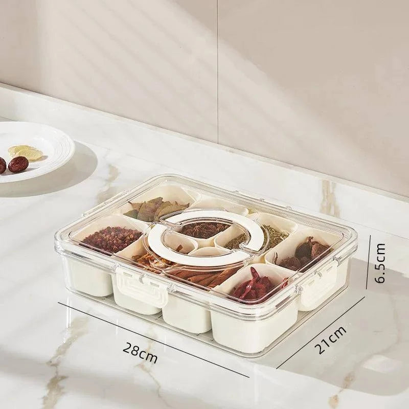"Versatile snack storage tray with lid, ideal for home entertaining"