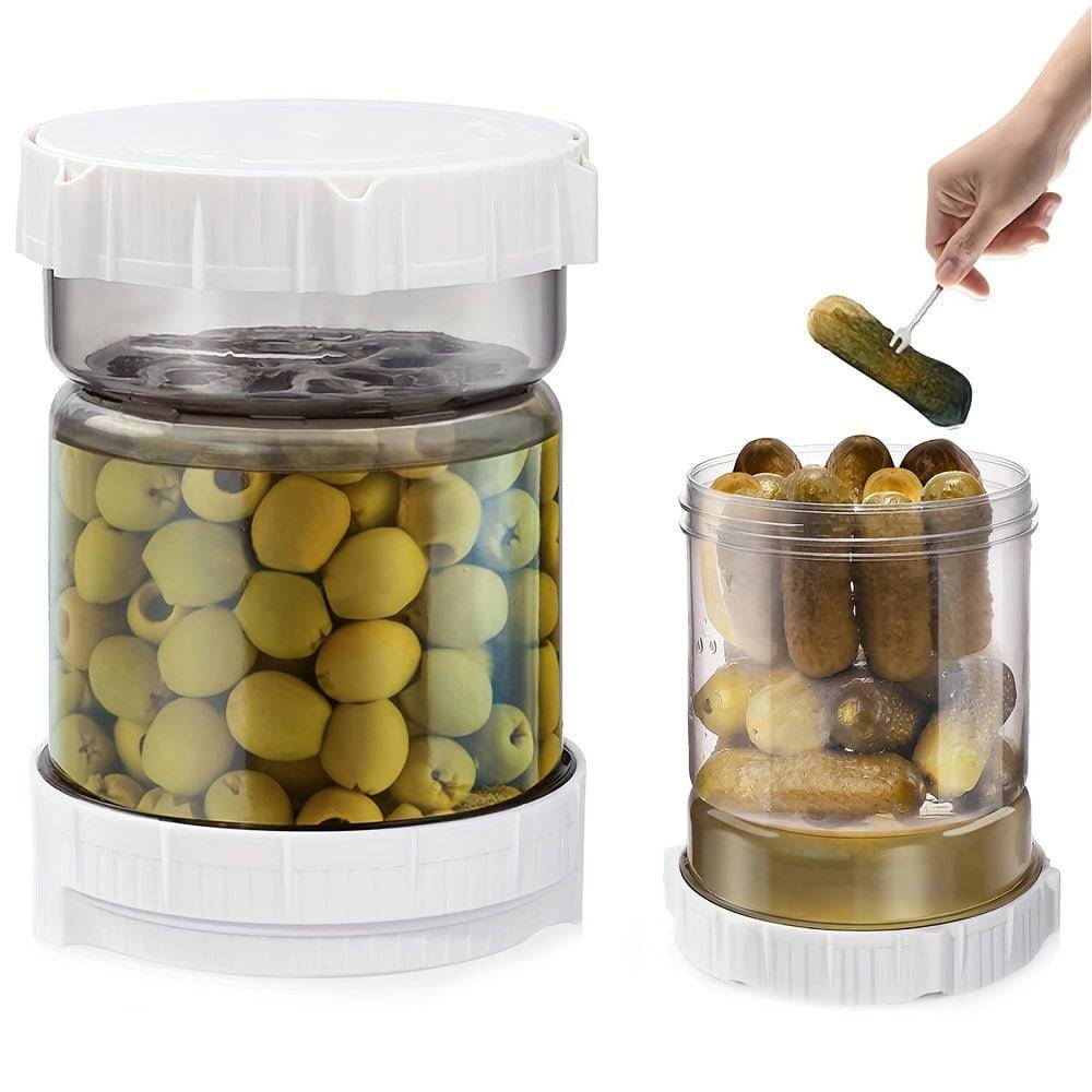 Modern pickle jar with ample capacity and spill-free spout