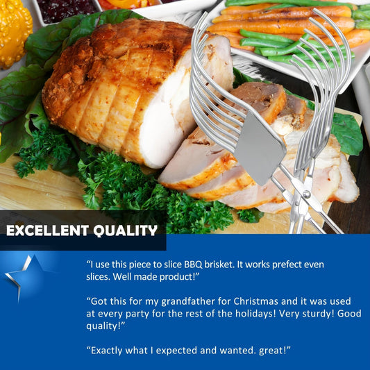 Carving turkey using stainless steel meat tongs