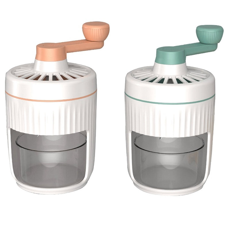 Two manual juicers with different color handles on a white background