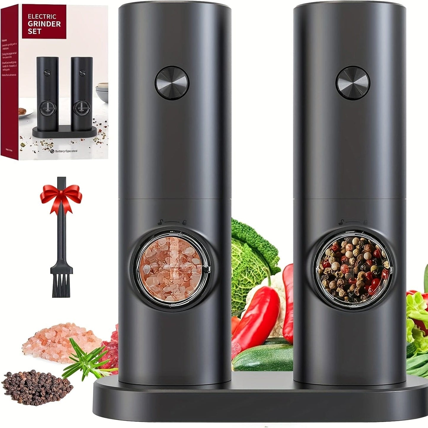 Elegant stainless-steel electric grinders with LED lighting and adjustable settings